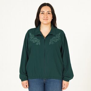 Vintage 80s BonWorth Embroidered Dark Green Lightweight Windbreaker Jacket Large